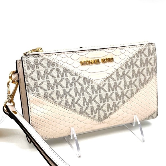 Michael Kors Large Double Zip Wallet Wristlet Cream Multi - Picture 1 of 8